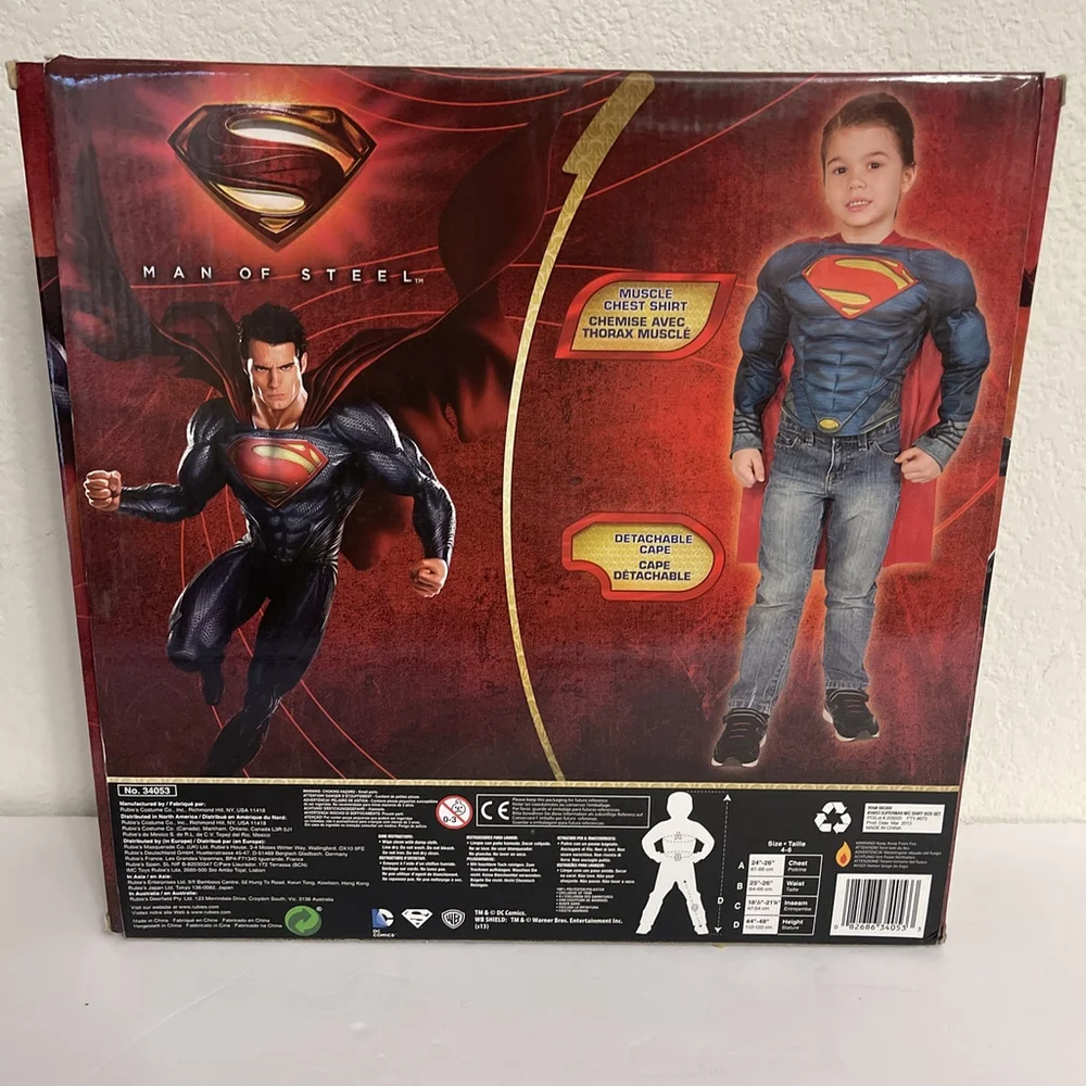 Superman Man of‎ Steel Muscle Chest Shirt Set Costume Child Size 4 6 - Picture 5 of 5